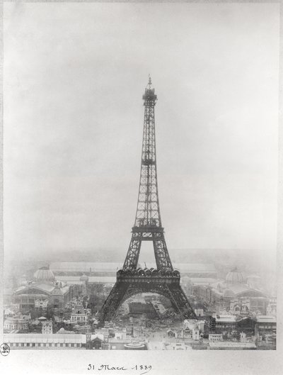Bygging av Eiffeltårnet, Paris, 31. mars 1889 av French School
