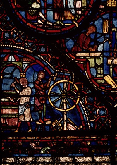 Coopers at work, detalj fra Life of St. Julian the Hospitaller-vinduet i nordambulatoriet av French School