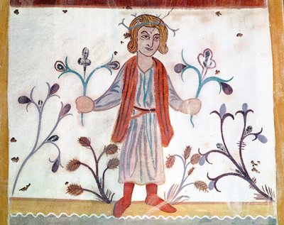 Kopi av en middelalderoriginal som viser april, fra månedenes okkupasjoner, fra Chapelle de Pritz, Laval av French School