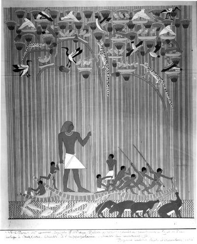 Kopi av et egyptisk malt relieff som viser fiske og harpunerende flodhest, fra Tomb of Ti og Ptah-Hotep i Saqqara, 5. dynasti, Old Kingdom av French School