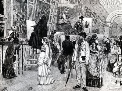 Kopister i Grande Galerie of Louvre, ca. 1880 av French School