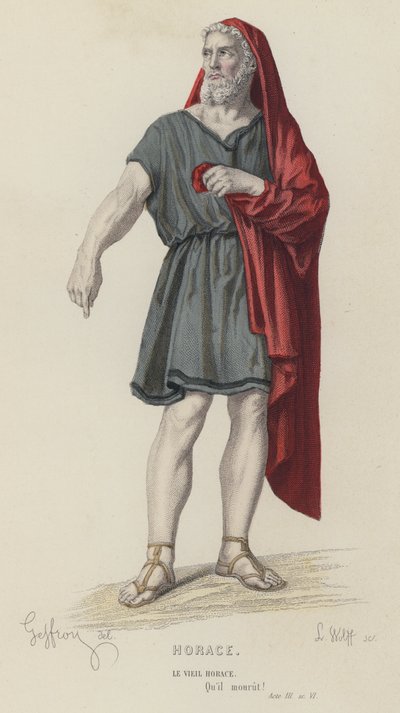 Corneille, Horace, akt III, Sc VI (farget gravering) av French School