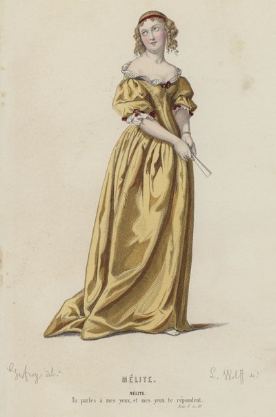 Corneille, Melite, Act V, Sc IV (farget gravering) av French School