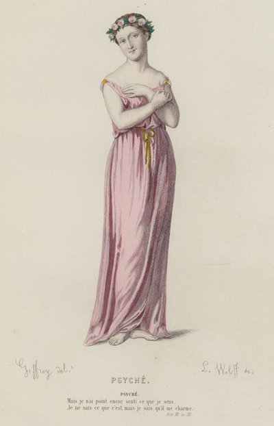 Corneille, Psyche, Act III, Sc III (farget gravering) av French School