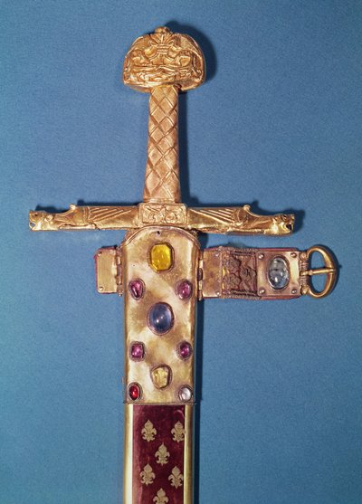 Kroningssverdet til kongene av Frankrike, tilhørende Charlemagne (742-814), kjent som Joyeuse (metall) av French School