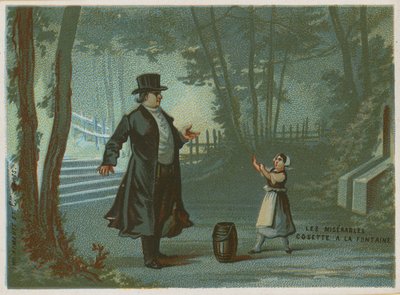 Cosette ved fontenen; scene fra Les Miserables av Victor Hugo av French School