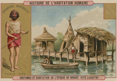 Kostyme og innsjøboliger fra bronsealderen (chromolitho) av French School