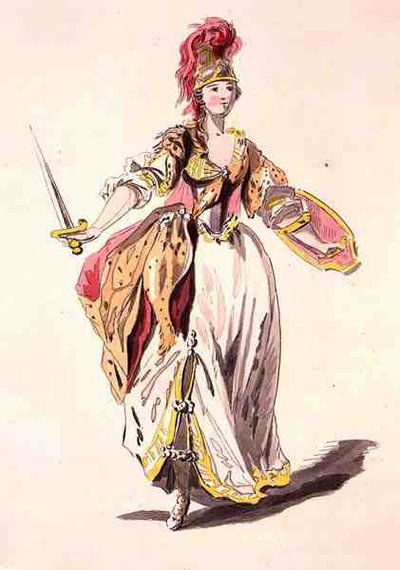 Kostymedesign for Minerva, fra Menus Plaisirs Collection (farge litho) av French School