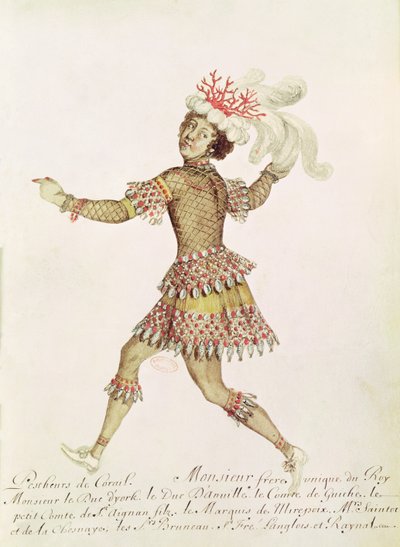 Kostymedesign for en korallfisker for Thetis og Peleus' bryllup av Francesco Cavalli (1602-76) 1654 (wc på vellum) av French School