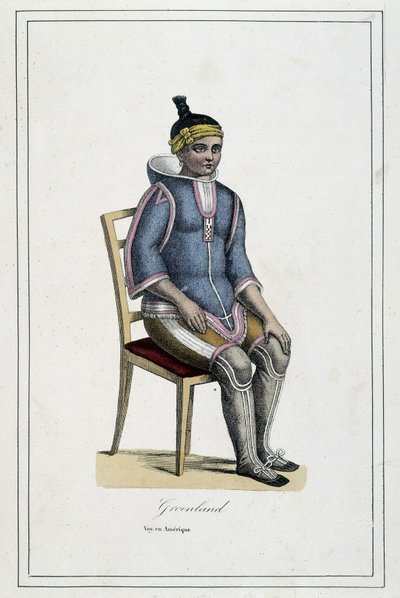 Costume du Greenland -i ""Album of travels, the peoples of the earth"" av Abbé Paul Jouhanneaud, Librairie des Bons Livres, Limoges av French School