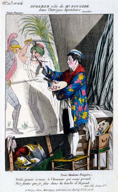 Kostyme for Dugazon i rollen som Monsieur Fougère i LIntrigue Epistolaire, fra Petite Galerie Dramatique, utgitt 1796 av French School