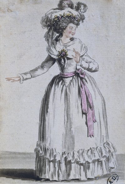 Kostyme til en skuespillerinne (fargegravering) av French School