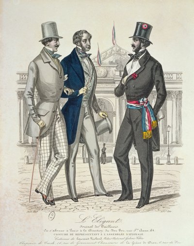 Kostyme til Député, med den gamle nasjonalforsamlingen i bakgrunnen, 1848 av French School