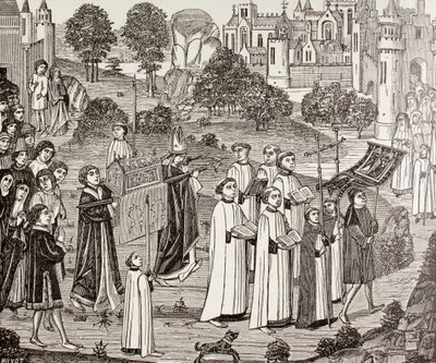 Grev Renier bærer liket av Saint Veronica til St. Waudru-kirken i Mons, fra 