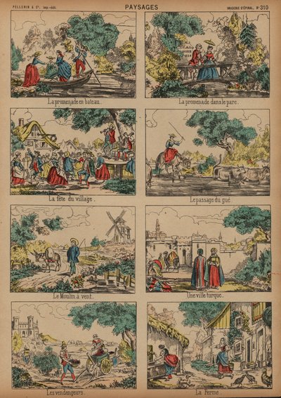 Landlige scener (farget gravering) av French School