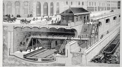 Tverrsnitt av Saint Michel stasjon i Paris i ""La nature"" 1899 av French School
