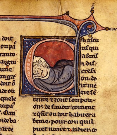Par som omfavner i sengen (vellum) av French School
