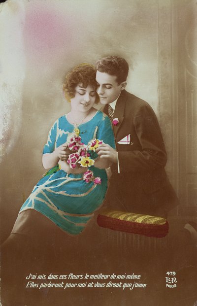 Par med blomster, 1910-20 av French School