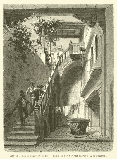 Gårdsplassen til casa Goldoni (gravering) av French School