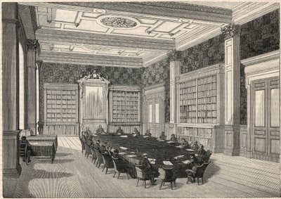 Revisjonsretten - bibliotek og rådsrom - Gravering i "Tableau-de-Paris" av Edmond Texier 1852 av French School