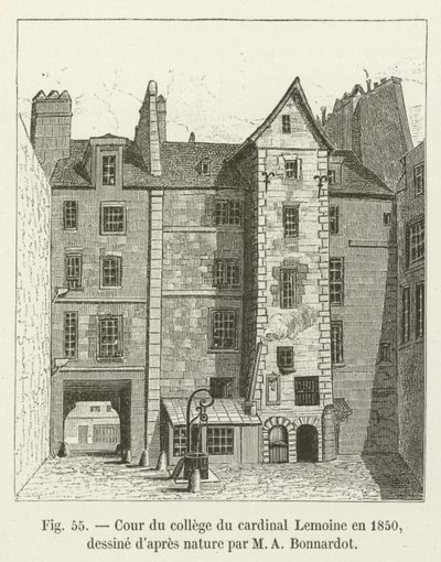 Gårdsplassen til Cardinal Lemoines college i 1850, hentet fra naturen av MA Bonnardot av French School