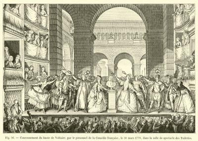 Kroning av bysten av Voltaire, av staben til Comedie francaise, 30. mars 1778, i forestillingshallen til Tuileriene av French School