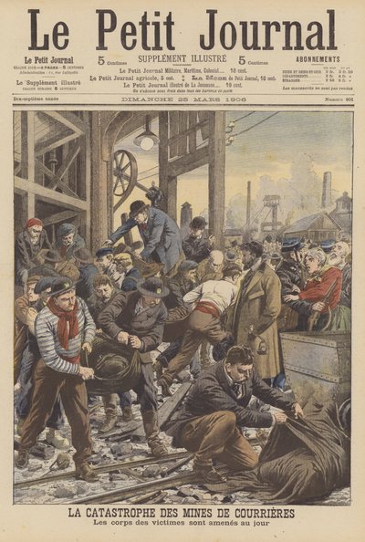 Courrieres gruvekatastrofe, Frankrike (farge litho) av French School