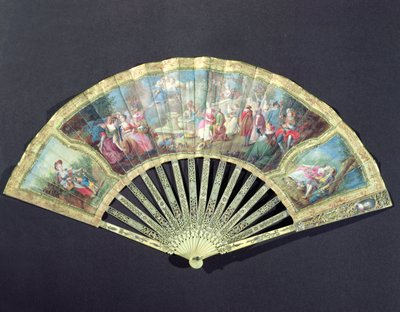 Court Fan, fransk, 1700-tallet (elfenben og wc på papir) av French School