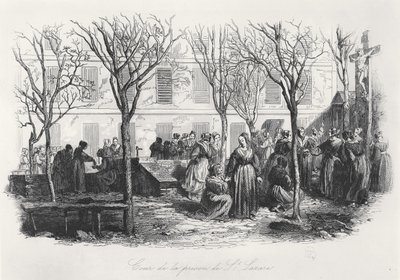 Gårdsplassen til Paris St. Lazare fengsel, ca. 1840 av French School