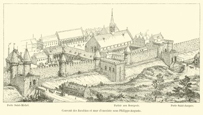 Jacobinernes kloster og innhegningsmur under Philippe-Auguste av French School