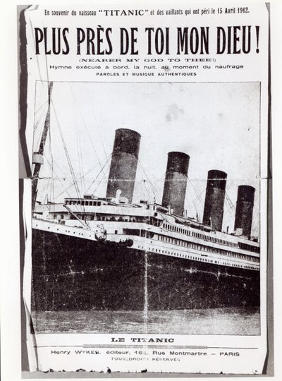 Omslag til partiturark for Hymn Nearer My God to Thee, sunget av passasjerene på Titanic under forliset og forliset, 1912 av French School