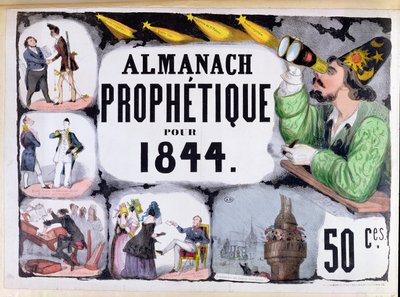 Omslag til en profetisk almanakk som viser Nostradamus (1503-66) 1844 av French School