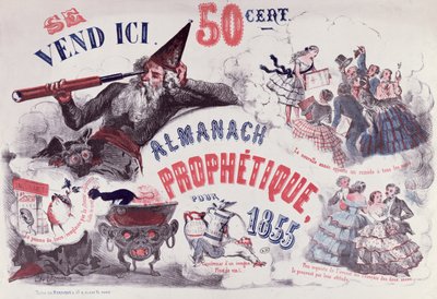 Omslag til en profetisk almanakk som viser Nostradamus, 1855 av French School