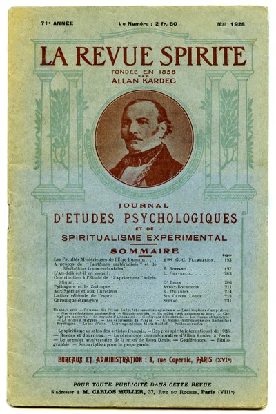 Forside av en rekke "" La revue spirite "", et kvartalsmagasin dedikert til spritisme, psykologiske studier og eksperimentell spiritualisme, grunnlagt av Allan Kardec av French School