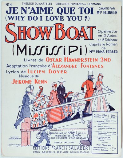 Omslag av partituret til operetten Showboat, produsert på Theatre du Chatelet i 1928 av French School