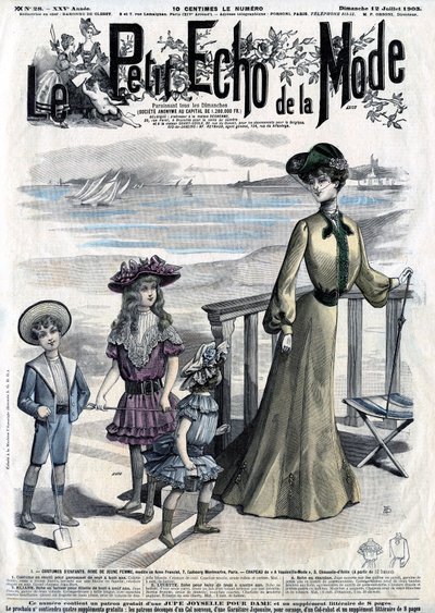 Forside til det feminine magasinet (ukeavisen) Le Petit Echo de la Mode, nr. 28 av 12. juli av French School