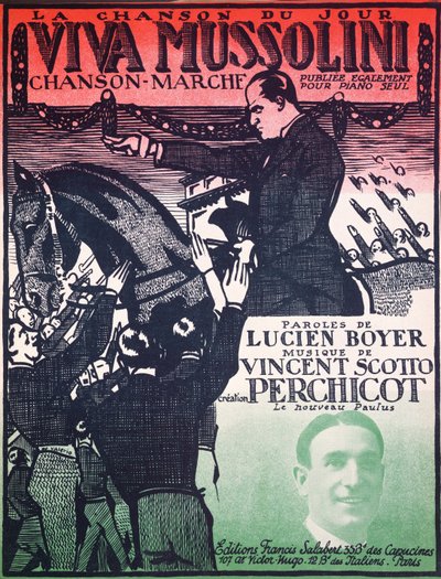 Omslag til partiturarket til Viva Mussolini av Vincent Scotto (1876-1952) og Lucien Boyer, 1920-tallet av French School