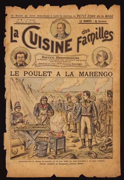 Skapelsen av kylling Marengo (farget gravering) av French School