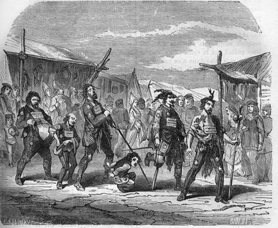 Criminality in the Middle Ages: the Malandrins. Engraving in “The history of prostitution and debauche among all the peoples of the world from antiquity to the present day” by Dr. Th. -F. Debray. 1879. av French School