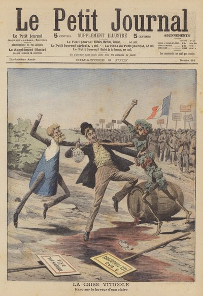 Krise i vinindustrien (farge litho) av French School