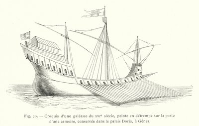 Skisse av en bysse fra 1500-tallet, temperamaleri på døren til et skap, bevart i Doria-palasset, i Genova (gravering) av French School