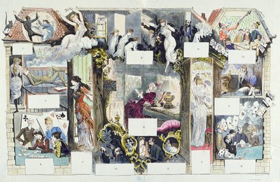 Tverrsnitt av et parisisk hus, illustrasjon fra La Vie Parisienne, ca. 1875 (fargegravering) av French School