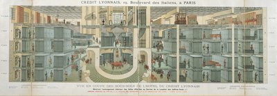 Tverrsnitt av kjelleren til Credit Lyonnais, 19 Boulevard des Italiens, ca. 1878-82 av French School