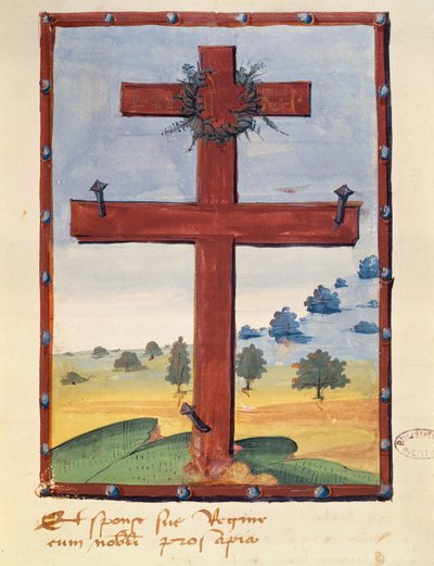 Cross of Lorraine, miniatyr fra et manuskript relatert til Rene II (1451-1508) hertugen av Lorraine av French School
