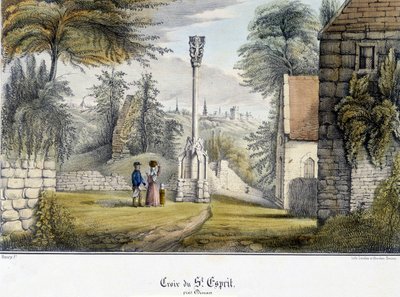 Den Hellige Ånds kors nær Dinan (Cote d'Armor). Illustrasjon av 1800-tallet bevart på Museum of Dinan. av French School
