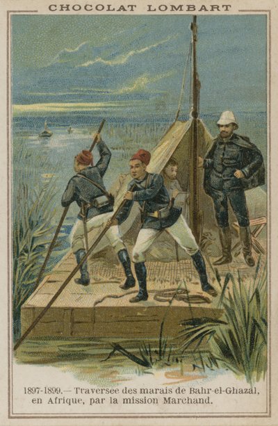 Krysser myrene til Bahr-el-Ghazal i Afrika av French School