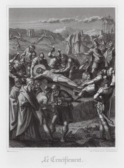Korsfestelse av Jesus Kristus (gravering) av French School
