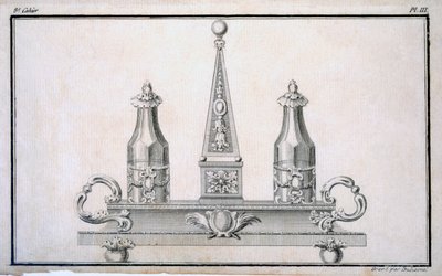 Cruet-sett på stativ, fra en mønsterbok med nyklassisk metalldesign satt sammen av Duhamel, ca. 1770-80-tallet av French School