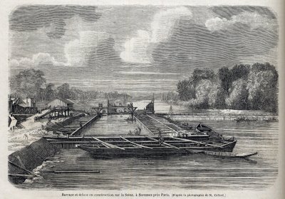Demningen brøt ut på Seinen i SURESNES i 1866 - Gravering - Le Monde Illustré 1866 av French School