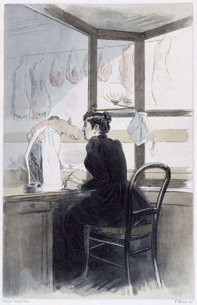 Kasserer (hos slakteren) - i "" Kvinnen i Paris"" av Pierre Vidal av French School